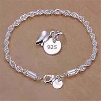 New High Quality 18k Gold 4MM Women Men Chain Male Twisted Rope 925 Sterling Silver Bracelets Fashion Silver Jewelry
