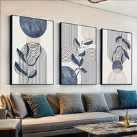 3pcs set of frameless blue, black and beige geometric art posters, abstract line canvas paintings, modern minimalist wall art pr