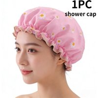 1pc Double Layer Shower Caps,Adjustable Printed Daisy Bonnet,Band Hair Hat for Women Ladies,Four colors to choose from