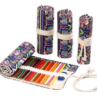 48 Holes Roll Colored Art Pencil Case Kawaii School Students Supplies Paint Brush Pen Bag Cute Pencil Cases Stationery