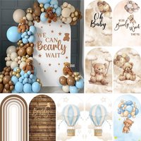 Teddy Bear Arch Cover Background for Baby Shower Birthday Party Cake Smashing Hot Air Balloon Custom Arched Photography Backdrop