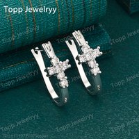 Luxurious 925 Sterling Silver Exquisite Cross Zirconia Ear Clips - Stylish Women's Wedding Jewelry Gift