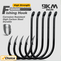 9KM Chinu Hooks 50~100Pcs Single Fishing Circle Hook Black High Carbon Steel for Saltwater Freshwater Porgy Bream Grouper
