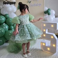 SoDigne A-line Tulle Short Flower Girl Dress Puffy Sleeves O-neck Party Girl Gowns Mini Kid Birthday Dresses Customized