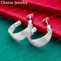 925 Sterling Silver Glossy Curves Stud Earrings For Women Simple Grace Fashion Jewelry Party Birthday Gifts Wedding