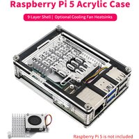 Raspberry Pi 5 Acrylic Case 9 Layer Protection Shell Optional Cooling Fan Active Cooler Aluminum Heatsink for Raspberry Pi 5