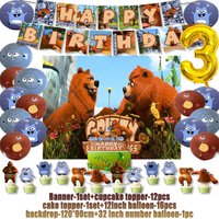 Grizzy and the Lemmings Theme Birthday Party Supplies Decor Cartoon Forest Bears Balloon Backdrop Cake Topper Banner Kids Gifts