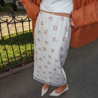 Linad Vintage Loose Print Long Skirts Woman 2026 Street Chic Mesh High Waist Straight Skirts Summer Casual Bows Skirt Female