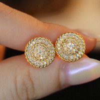 Huitan Women Stud Earrings New Fashionable Gold Color Cubic Zirconia Earrings Piercing Exquisite Female Accessories Gift Jewelry