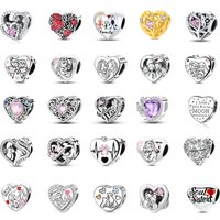 Charming 925 Sterling Silver Heart-Shaped Beads Family Love Animal Footprint Charm Bracelet Necklace Fit Women DIY Holiday Gifts
