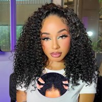 Curly Half Wig Human Hair 250% Density Wear Go Glueless Wigs Human Hair 30 Inch Deep Wave 3 In 1 Half Wigs Drawstring Half Wig