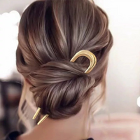 U-Shaped Hair Fork Elegant Gold Color Alloy Long Thick Hair Stick Updo Bun French Hairpin Women Girls Hair Accessories Gifts
