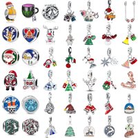 925 Silver Christmas Charms Beads Santa Claus Snowman Christmas Tree Bells Pendants Fit Original DIY Jewelry Making