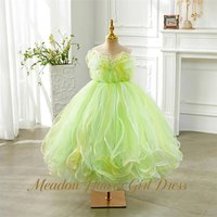 Meadow Green Tutu Fluffy Prom Gown Round Neck Cut Out Elegant Kids Girl Birthday Party Dress Sleeveless A Line Flower Girl Gown