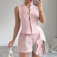Summer Women's 2025 Elegant Solid Color Jacquard Sleeveless Tank Top and Shorts Two Piece Set