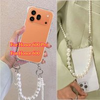 Crossbody Pearl Bracelet Chain Case for Honor 600 Pro Honor600 Necklace Lanyard Shockproof Silicone Cover for Honor 600pro