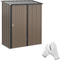 PINGGO Corrugated Steel Garden Shed Metal shed has open and spacious inside for storing tools, equipment and other pieces- Brown