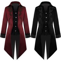 Men Steampunk Medieval Vintage Burgundy Red Tailcoat Jacket Renaissance Vampire Gothic Victorian Frock Coat Halloween Costume
