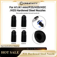 For A1/A1 Mini/P2S/H2D/H2C/H2S Hardened Steel Nozzle 0.2/0.4/0.6/0.8mm Nozzles for Bamb Removable Hotend Kits 3d Printer Parts