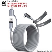 AMVR Graues Datenkabel für Quest 3S/3/2, USB 3.0, 5 m/16 Fuß, stabiles Verbindungskabel für PICO 4/4 Ultra VR-Zubehör, LC6L.