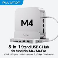 PULWTOP Mac mini M4 Hub with 4TB M.2 SSD Enclosure (SSD NOT Included) with USB-A/C 3.2 10Gbps, USB-A 2.0, Audio, SD/TF Slots