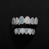 New High-End Luxury Men HipHop CZ Teeth Set For Unisex Blue Zircon Top Bottom Mouth Gold Silver Teeth Cap Removable Gift Women