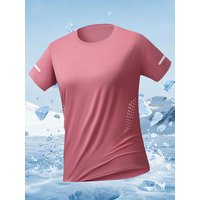 US/EU Size Women Mesh Short Sleeves Street Jogging Fitness Solid Color Breathable T-shirt Women Reflective Strip T-shirt