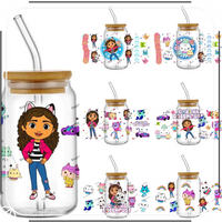 Cute Cabbys Dollhouse UV DTF Cup Wraps for 16oz Waterproof UVDTF Transfer Stickers Decals for Glasses Cups Mug DIY Gift Sticker