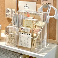 Large Capacity Desk Pen Holder Pen Stand Transparent Stationery Organizer 5-Grid Acrylic Pencil Storage Box Cosmetic Organizer