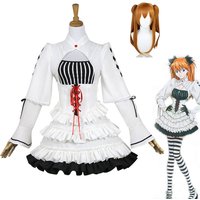 Women Ruffled Dress with Petticoat Retro Combat Style Cosplay Costume Full Set