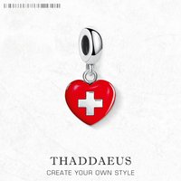 Red Cross Heart Pendant Charm For Boys Girls Jewelry Summer Fashion 925 Sterling Silver Gift