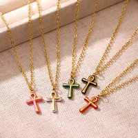 New Drip Oil Cross Egyptian Amulet Necklace for Women Stainless Steel Key of Life Symbol Crucifix Ankh Necklace Religion Jewelry