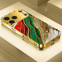 High End Gilded Pattern Gold Metallic Paint Glass Phone Case For iPhone 17 Pro Max 15 Plus 16 Pro 11 12 13 14 17 Air 16E Cover