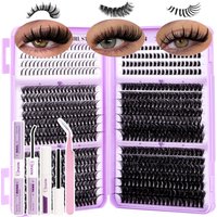 DIY Lash Clusters Kit Spikes Individual Eyelash D Curl Wispy Lash Extension Kit with Bond and Seal Remover Makeup Tool