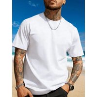 Minimalist and versatile basic style summer solid color short-sleeve shirt, simple round neck, loose and all-match top