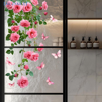 1PC Flower Vine Window Decal Pink Rose Butterfly Design Living Room Wall Sticker Glass Door Wall Decor【ZYAA-1】