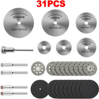 31pcs Cutting Discs HSS Circular Saw Mini Drill Rotary Tool Multi-Size Blades for Cutting Metal, Wood, Stone, PVC