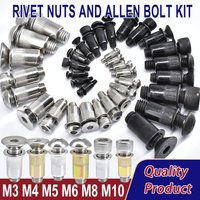 M3-M10 304 Stainless Steel Rivet Nut Threaded Nut Pop Rivnut Black Carbon Steel Hexagon Allen Bolt Kit DIN912 ISO7380 DIN7991
