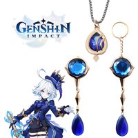 Genshin Impact Water God Furina God's Eye Keychain Necklace Pendant Cosplay Props Brooch Pin Badge for Women Men Jewelry Gifts