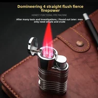 Powerful 4 Flame Windproof Cigarette Lighter Butane Gas Visible Window Torch Jet Lighter Smoking Belt Cigar Cutter Gadget Men