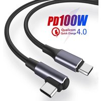 USB C to USB Type C Cable 100W PD Fast Charging Line Quick Charge 4.0 Right Angle Wire 90 Degree Data Cable