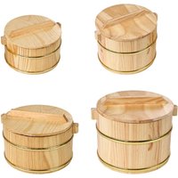 Wooden Steaming Rice Bucket Sushi Rice Bowl Reusable Non-stick Round Rice Bowl with Cover for Restaurant Appetizer Snacks