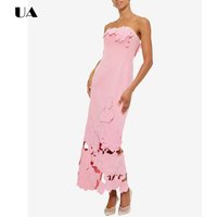 Summer New Strapless Hollow Out Prom Dresses for Women, Elegant Solid 3D Flower Long Dress, Fashionable Sleeveless Party Dress