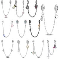 Safe 925 Sterling Silver Infinite Love of Stars Moon Whales and Swallows Safety Chain Fit DIY Bracelet Necklace Protective Gifts