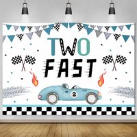 Two Fast Birthday Backdrop Race Car Boy Happy 2nd Birthday Decoration Photographic Background Cake Table Banner Photo Studio