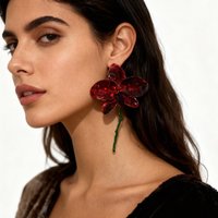 Vintage Exquisite Enamel Big Flower Design Dangle Earrings For Women Bohemian Jewelry Female Gift