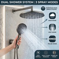 Gunmetal Grey Shower Head Set High Pressure Rainfall Top Spray 3-Mode Adjustable Handheld Showerhead System for Bathroom Luxury