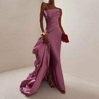 Elegant Mermaid Evening Dress Strapless Pleats High Side Slit Prom Dresses with Train Special Formal Occasions Customized
