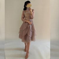 Customized Chiffon Tiered Draped Homecoming A-line Jewel Bespoke Occasion Gown Knee Length Dresses