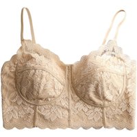 KUCLUT Fixed Cup Lace Bralette, French Style Seamless Strapless Tube Top, Fishbone Support Backless Bra for Women Outdoor Wear